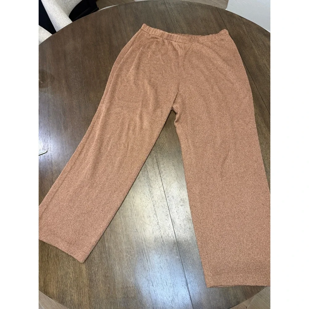Vintage Brenda‎ French French Rags Knit 2 Piece Set Cardigan Pants Bronze XL USA